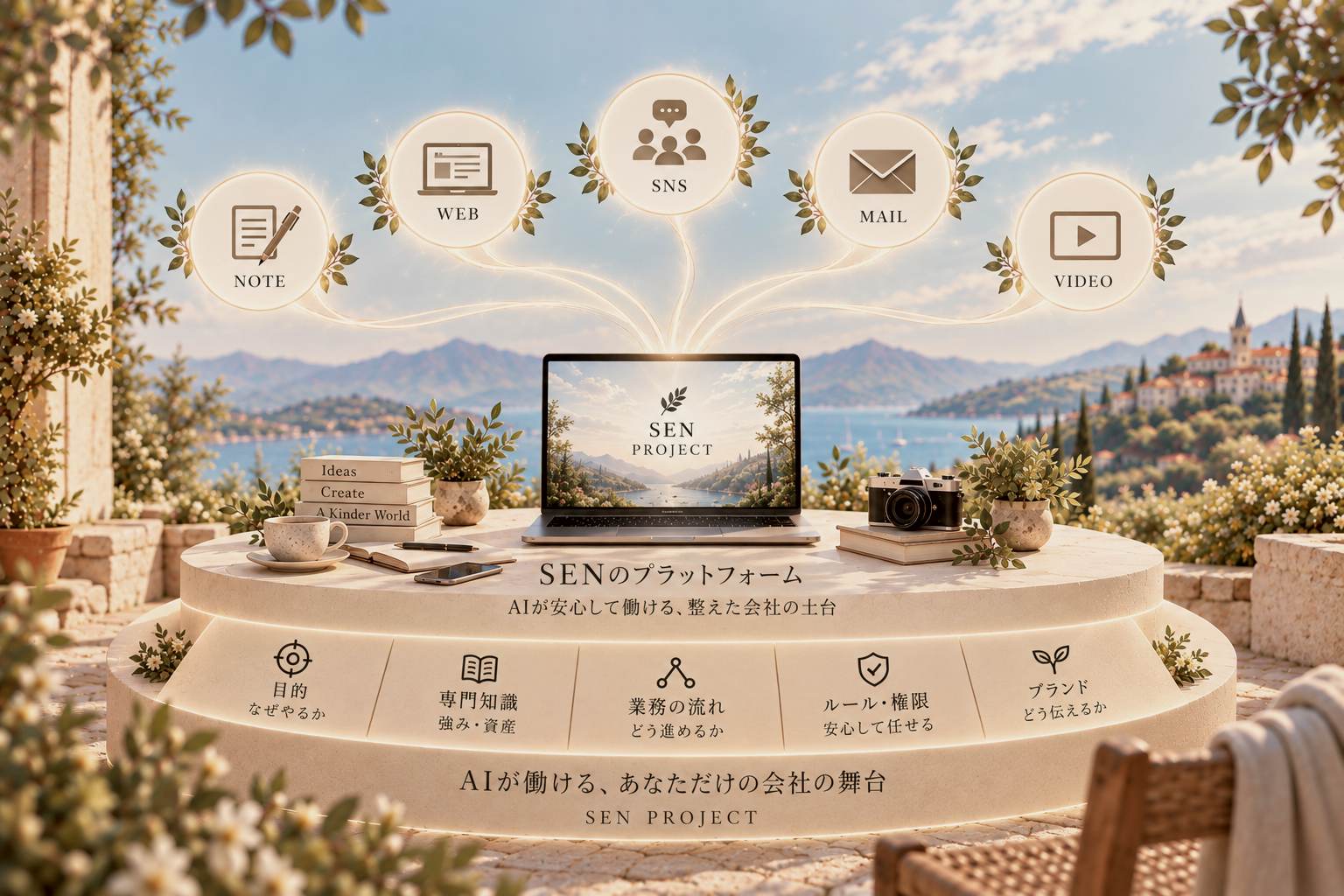資料の表紙：AIが働ける、あなただけの会社の舞台のイメージ